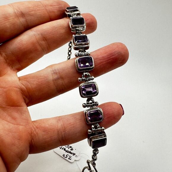 Genuine amethyst, stamped .925 heavy tennis bracelet! - Picture 7 of 9